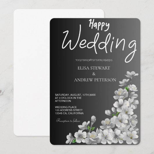 Happy Wedding Romantic Floral Wedding 招待状 (正面/裏面)