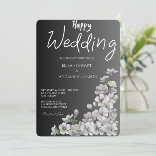 Happy Wedding Romantic Floral Wedding 招待状 (スタンド正面)