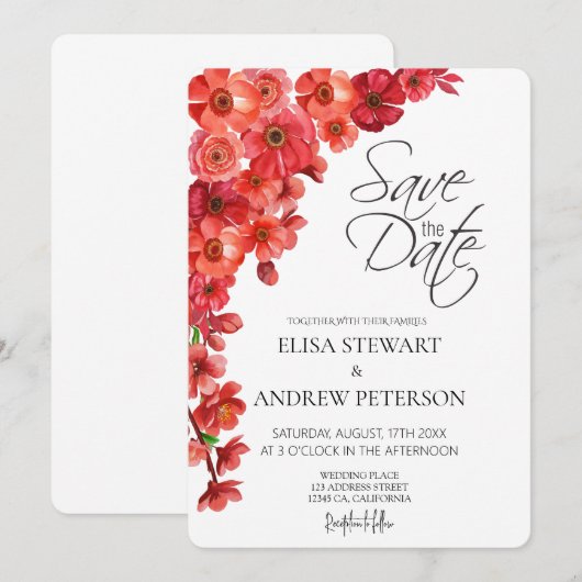 Happy Wedding Romantic Floral Wedding 招待状 (正面/裏面)