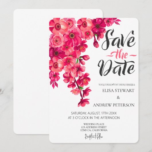 Happy Wedding Romantic Floral Wedding 招待状 (正面/裏面)