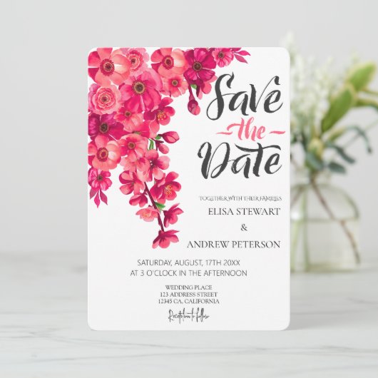 Happy Wedding Romantic Floral Wedding 招待状 (スタンド正面)