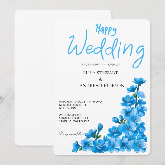 Happy Wedding Romantic Floral Wedding 招待状 (正面/裏面)