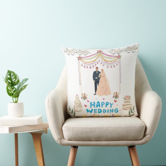 Happy Wedding Throw Pillow – White Background クッション (椅子)