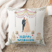 Happy Wedding Throw Pillow – White Background クッション (ブランケット)