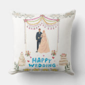Happy Wedding Throw Pillow – White Background クッション (正面)