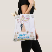 Happy Wedding Tote Bag – White Background Wedding  トートバッグ (クローズアップ)