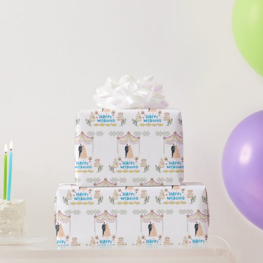 Happy Wedding Wrapping Paper – White Background  ラッピングペーパー (パーティーギフト)
