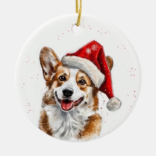 Happy Welsh Corgi Dog Christmas Personalized セラミックオーナメント (正面)