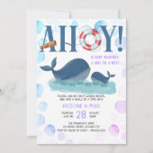 Happy Whale Ahoyそれが女の子または男の子のジェンダーの明け 招待状 (正面)