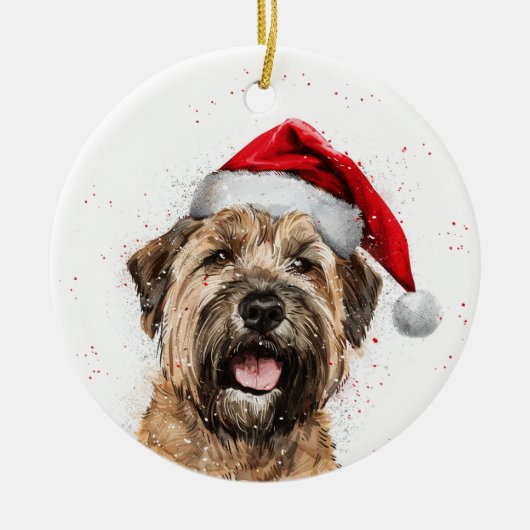 Happy Wheaten Terrier Dog Christmas Personalized セラミックオーナメント (正面)