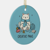 Happy White Cat Knit Blue Yarn Craft Lover Decor セラミックオーナメント (右)