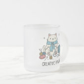Happy White Cat Knitting Yarn Cute Hobby Drinkware フロストグラスマグカップ (正面右)