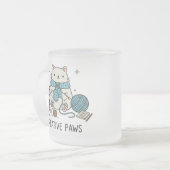 Happy White Cat Knitting Yarn Cute Hobby Drinkware フロストグラスマグカップ (正面左)