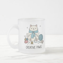 Happy White Cat Knitting Yarn Cute Hobby Drinkware フロストグラスマグカップ