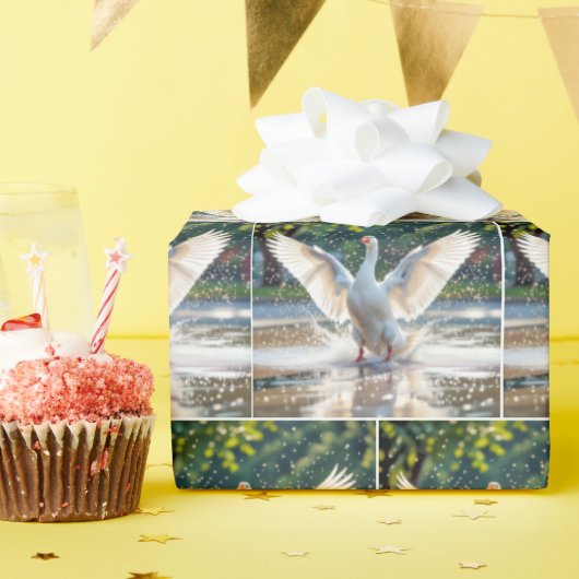 Happy White Goose In a Splash Pad ラッピングペーパー (誕生日パーティー)