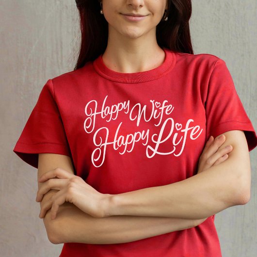 Happy Wife Happy LifeグラフィックスローガンTシャツ Tシャツ