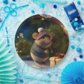 Happy Winter Mouse with a present紙プレート ペーパープレート (パーティー)