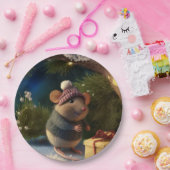 Happy Winter Mouse with a present紙プレート ペーパープレート (パーティー)