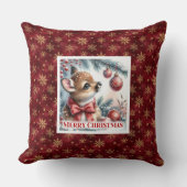 Happy winter scene baby fawn Christmas pillow クッション (正面)