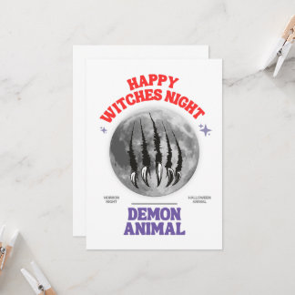 happy witches night demon animal invitation card 招待状