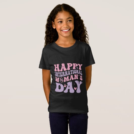 Happy Women's Day Retro Design Tシャツ (正面フル)