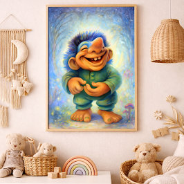 Happy Woodland Troll Boy Cozy Fairytale  フォトプリント