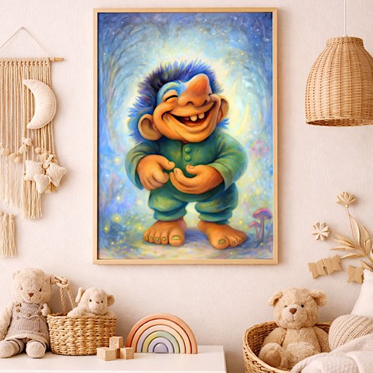 Happy Woodland Troll Boy Cozy Fairytale  フォトプリント