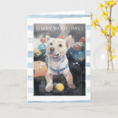 Happy Woof-Day 犬の誕生日カード | かわいい水彩画 カード (黄色い花)