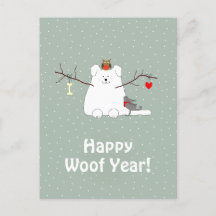 「Happy Woof Year」スノードッグ・クリスマス・ハガキ