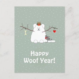 「Happy Woof Year」スノードッグ・クリスマス・ハガキ ポストカード