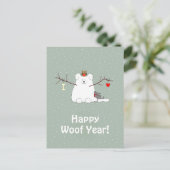 「Happy Woof Year」スノードッグ・クリスマス・ハガキ ポストカード (スタンド正面)