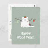 「Happy Woof Year」スノードッグ・クリスマス・ハガキ ポストカード (正面/裏面)