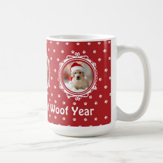 「Happy Woof Year」犬好きクリスマス コーヒーマグカップ (右)