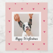 Happy Wooflentines With Dog Photo |赤とピンク ワインラベル (シングルラベル)