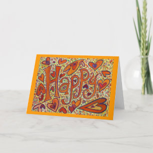 Happy Word 感動的 Artカスタム Greeting Cards カード
