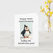 Happy Work Anniversary, Celebrate You, Penguin  カード (黄色い花)