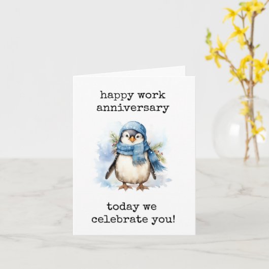 Happy Work Anniversary, Celebrate You, Penguin  カード (黄色い花)