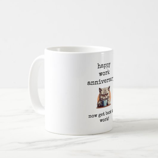 Happy Work Anniversary, Co-worker Gift, Cat Mug コーヒーマグカップ (正面左)