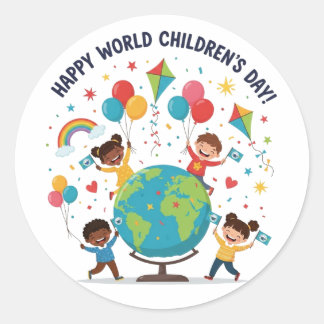 Happy World Children’s Day Celebration Sticker ラウンドシール