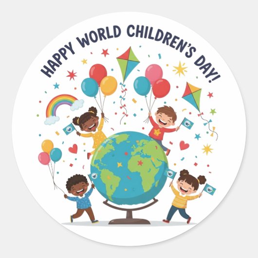 Happy World Children’s Day Celebration Sticker ラウンドシール (正面)