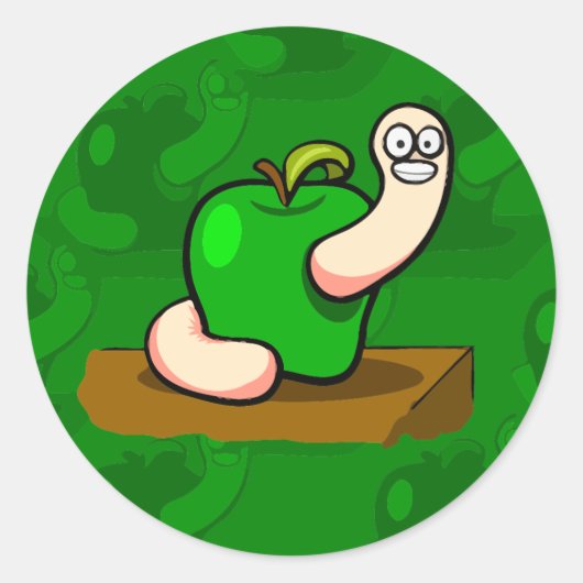 Happy Worm in Green Apple ラウンドシール (正面)