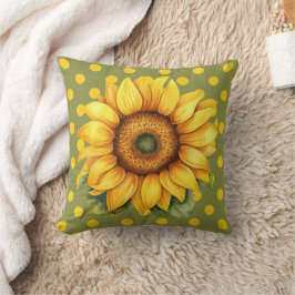 Happy Yellow and Green Sunflower on Polka-Dot クッション