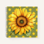 Happy Yellow and Green Sunflower on Polka-Dot ノートブック (正面)