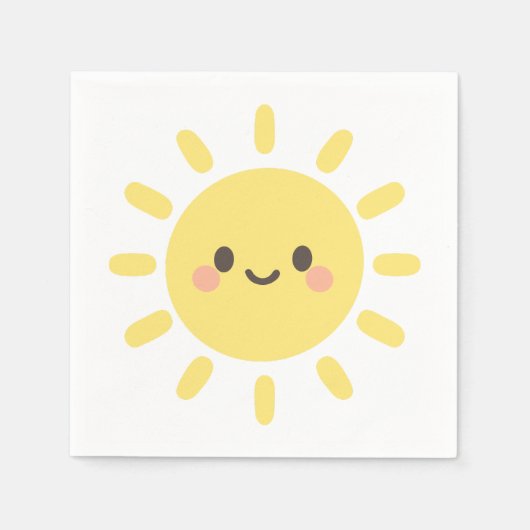 Happy Yellow Sunshine with a Smiling Face  スタンダードカクテルナプキン (正面)