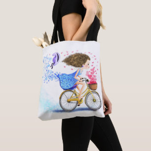 Happy Young Girl On A Bike – ロマンチックな恋のハート トートバッグ