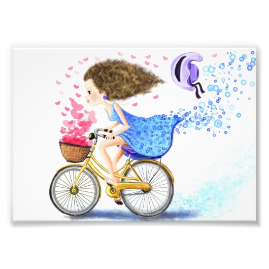 Happy Young Girl with Bike Poster フォトプリント (正面)