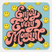 Happycore Smiley Face Sticker – Enjoy Every Moment スクエアシール (正面)