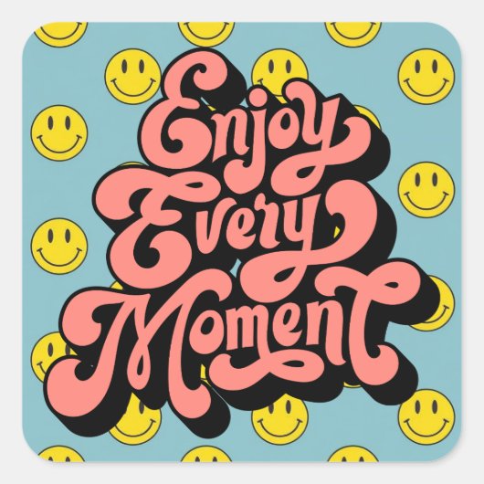 Happycore Smiley Face Sticker – Enjoy Every Moment スクエアシール (正面)