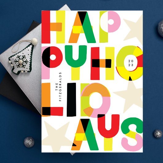 HaPpYHoliDaYsカラフルクリスマスフォトおもしろい シーズンカード