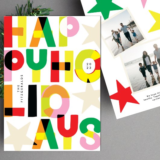 HaPpYHoliDaYsカラフルクリスマスフォトおもしろい シーズンカード